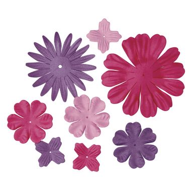 Ass. De fleurs en papier rose foncé 2,5 à 7 cm