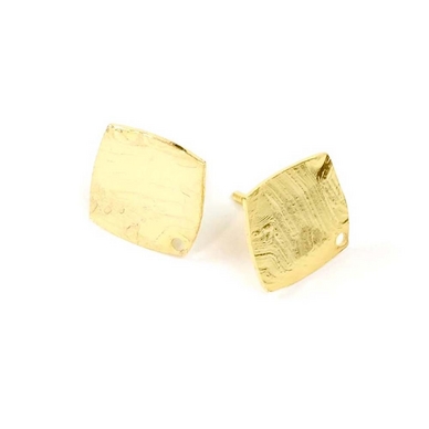 Clous d'oreilles Carré 13,9 mm Doré à l'or fin 24K - 2 pcs