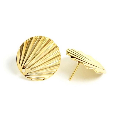 Clous d'oreilles Plateau Rond ø 20 mm ondulé et troué Doré à l'or fin 24K - 2 pcs