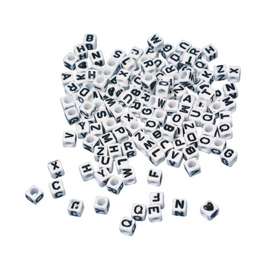 Perles alphabet carrées 5 mm 40 g Noir et blanc