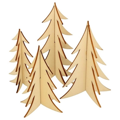 Sapins 3D en bois Lot de 4 pcs