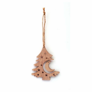 Décoration à suspendre en bois Sapin de Noël et Lune 10 x 8 cm