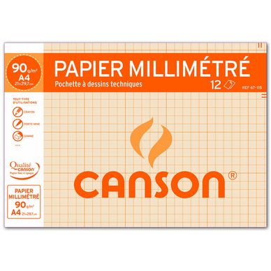 Papier millimétré CANSON 12 feuilles A4 90g