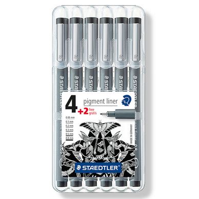 Feutres Pigment Liner 308 6 Pointes Calibrees Noires Dont 2 Gratuites Staedtler Chez Rougier Ple