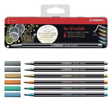 STABILO Pen 68 metallic feutre, 8 couleurs, boîte métallique de 8 pièces
